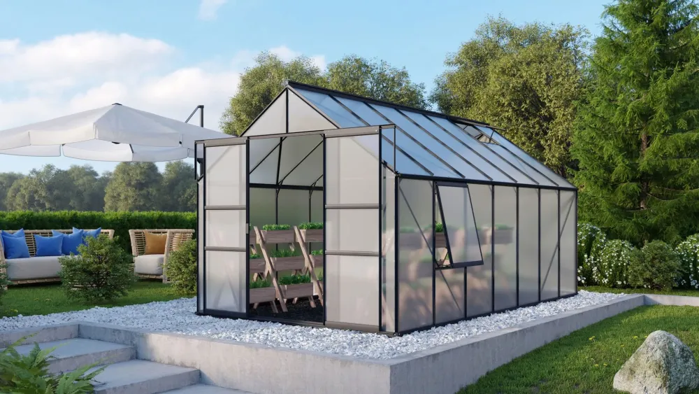 Invernadero - Meridian II 11,5m² Resistente Vientos Fuertes Negro
