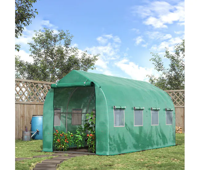 Profesional Certificado Outsunny Invernadero de Exterior 4x2x2 m Invernadero de Túnel con 8 Ventanas de Malla y Puerta Inv...
