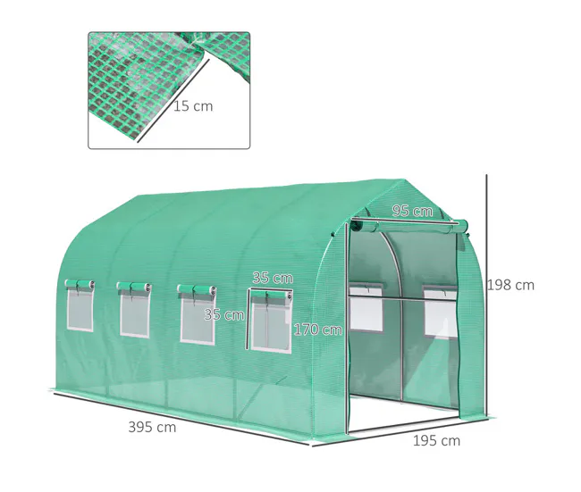 Profesional Certificado Outsunny Invernadero de Exterior 4x2x2 m Invernadero de Túnel con 8 Ventanas de Malla y Puerta Inv...