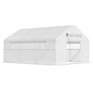 Césped Outsunny Invernadero de Exterior 4x3x2 m Invernadero de Túnel con 2 Ventanas Cubierta de PE Anti-UV y 1 Puerta Enro...