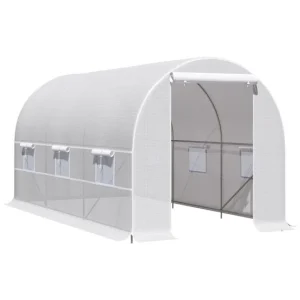 Jardín Outsunny Invernadero de Exterior 4x2x2 m Invernadero de Túnel con 6 Ventanas de Malla y Puerta Enrollable con Crema...