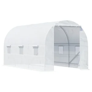 Outsunny Invernadero de Exterior 4,5x2x2 m Invernadero de Túnel con 6 Ventanas de Malla y Puerta Enrollable con Cremallera...