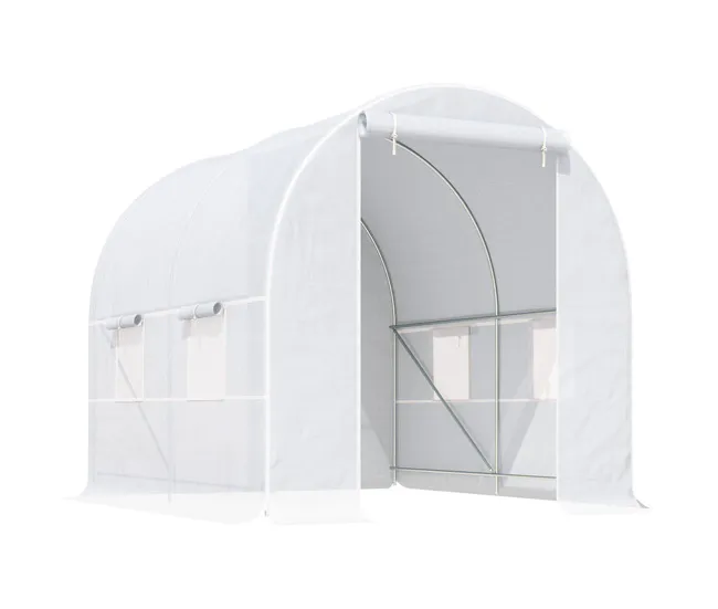 Resistente la Intemperie Outsunny Invernadero de Exterior 2,5x2x2 m Invernadero de Túnel con 4 Ventanas de Malla y Puerta...