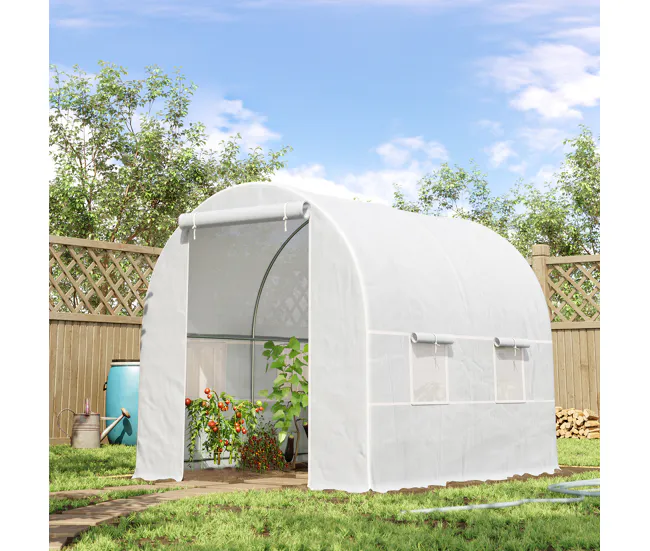 Resistente la Intemperie Outsunny Invernadero de Exterior 2,5x2x2 m Invernadero de Túnel con 4 Ventanas de Malla y Puerta...