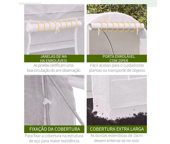 Resistente la Intemperie Outsunny Invernadero de Exterior 2,5x2x2 m Invernadero de Túnel con 4 Ventanas de Malla y Puerta...