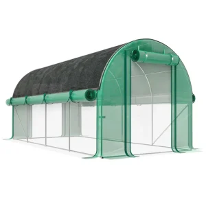 Riego Outsunny Invernadero de Exterior 4,5x2x2 m Invernadero de Túnel con Paredes Laterales Enrollables Cubierta Extra 8 V...