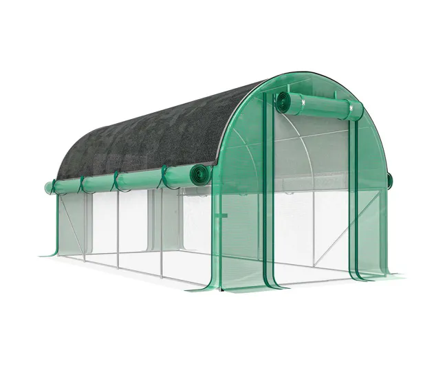 Riego Outsunny Invernadero de Exterior 4,5x2x2 m Invernadero de Túnel con Paredes Laterales Enrollables Cubierta Extra 8 V...