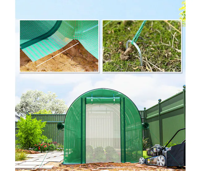 Riego Outsunny Invernadero de Exterior 4,5x2x2 m Invernadero de Túnel con Paredes Laterales Enrollables Cubierta Extra 8 V...