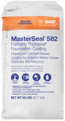 Recubrimiento para cimientos base de cemento gris MasterSeal 582 de BASF, 50 lb, para interiores y exteriores