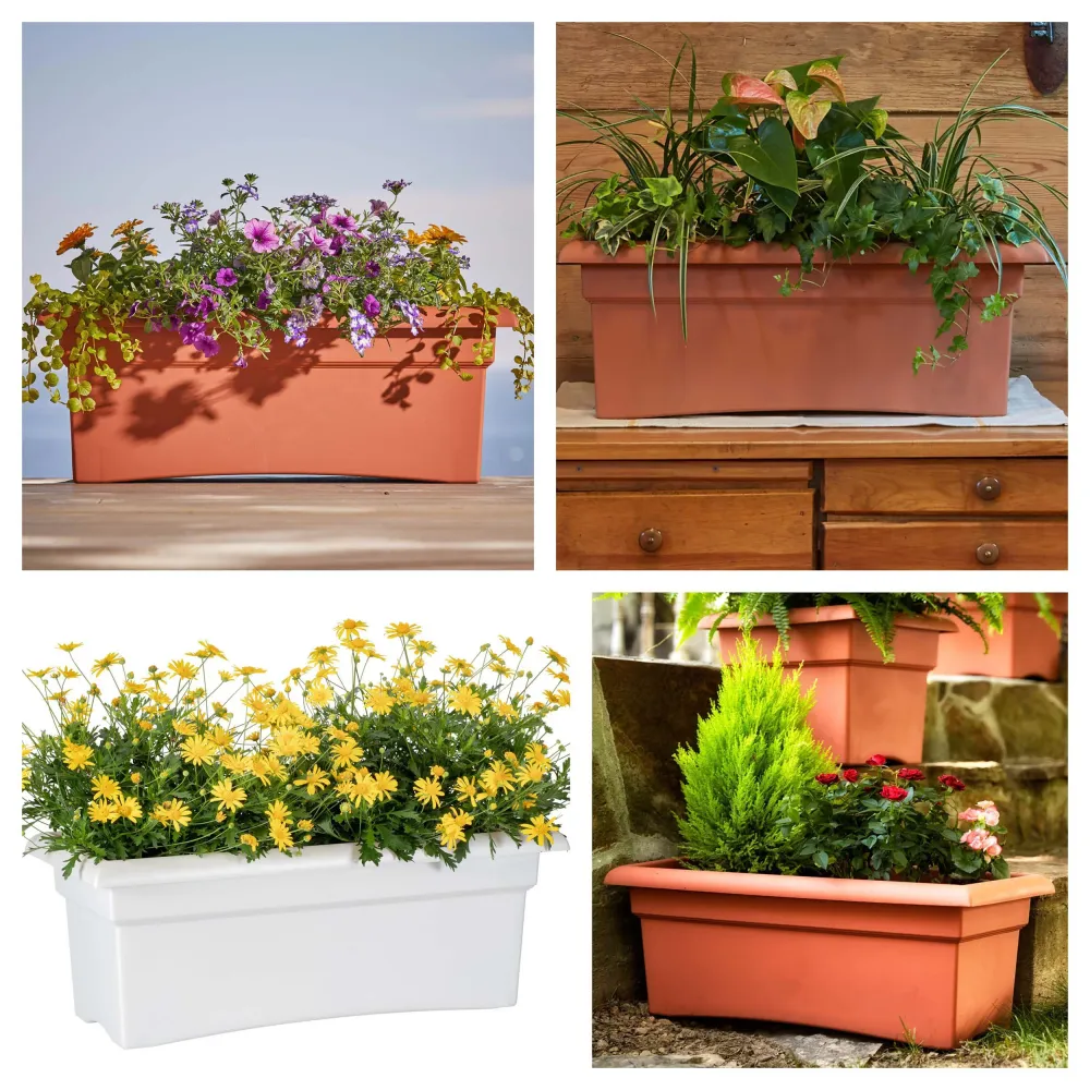 Jardinera rectangular de resina de arcilla terracota Bloem para veranda, 10 pulgadas de alto x 12 pulgadas de ancho x 26,3...