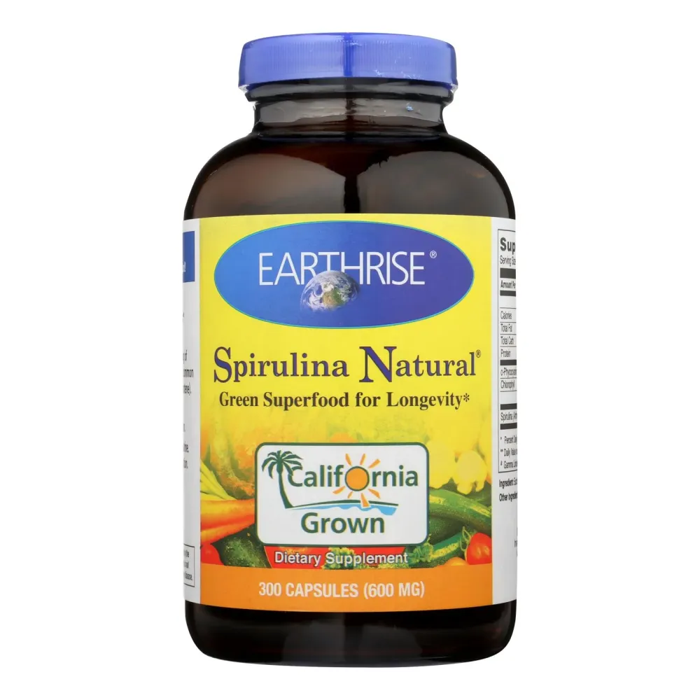 Espirulina natural Earthrise - 600 mg - 300 cápsulas