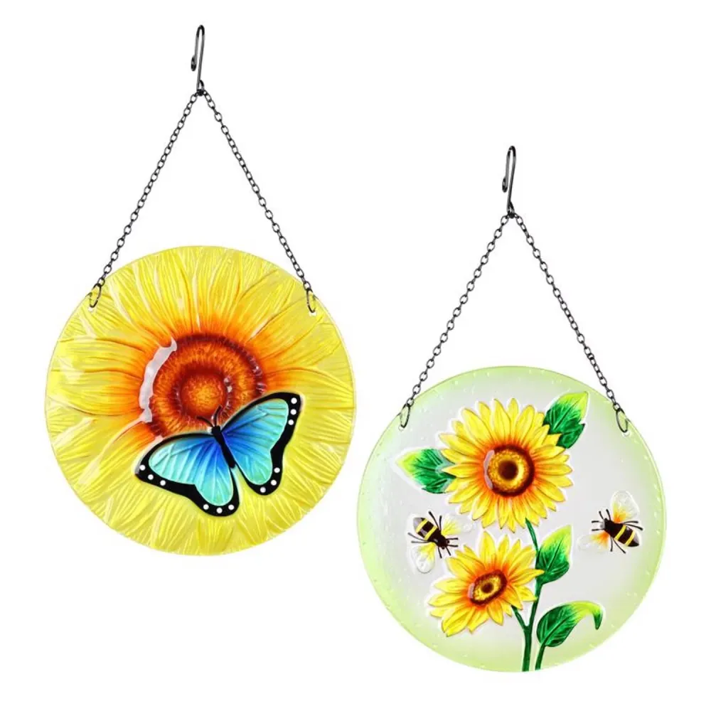 Decoración para exteriores de mariposa y girasol de metal azul Exhart de 25 cm de alto (paquete de 6)