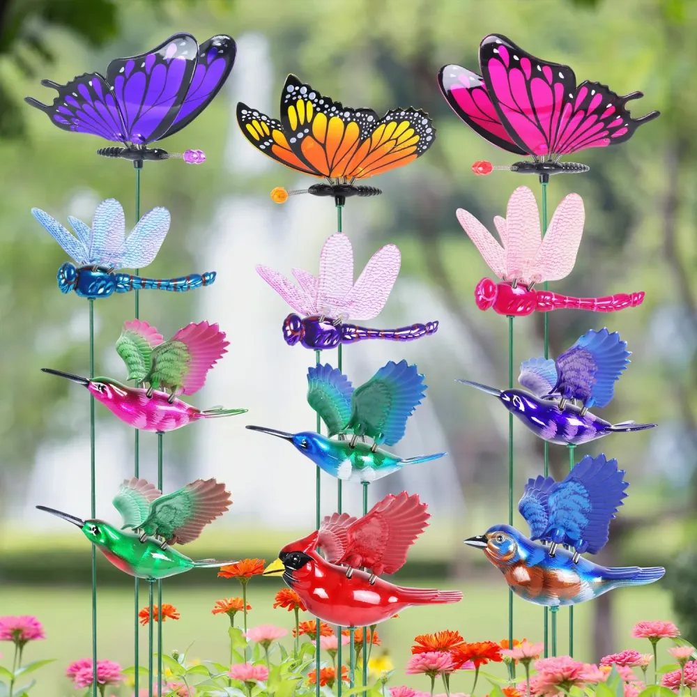 Estacas de jardín variadas Windywing de Exhart, de 13 pulgadas de alto, de metal y plástico (caja de 24)