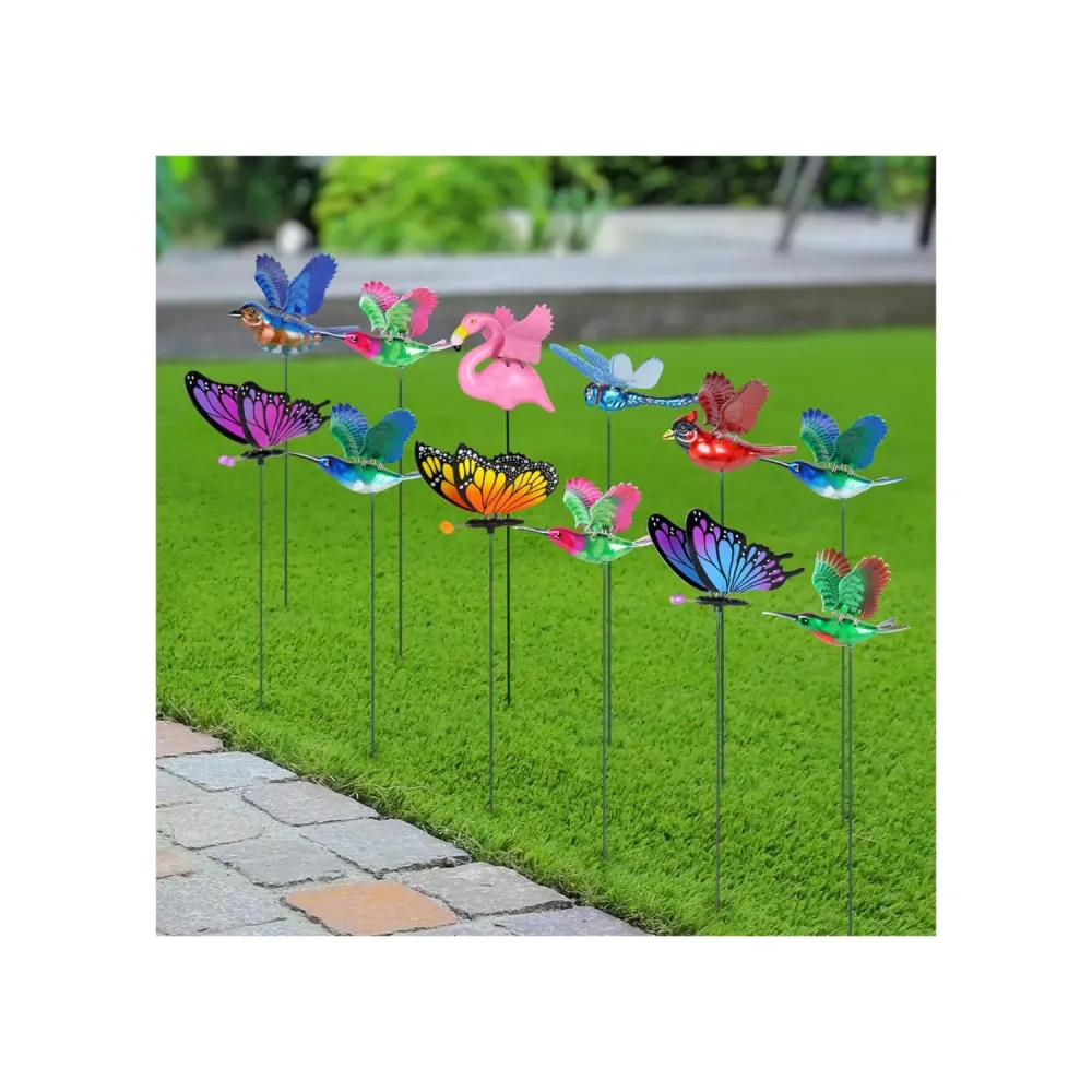 Estacas de jardín variadas Windywing de Exhart, de 13 pulgadas de alto, de metal y plástico (caja de 24)