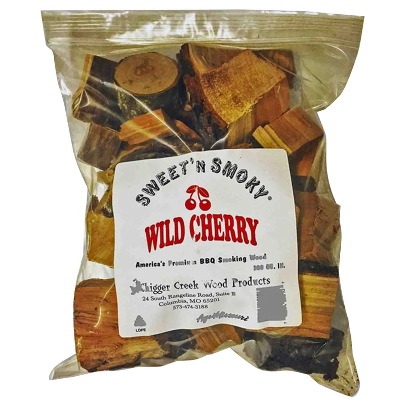 Trozos de madera de cerezo silvestre totalmente naturales para ahumar Chigger Creek Sweet 'N Smoky de 300 pulgadas cúbicas...