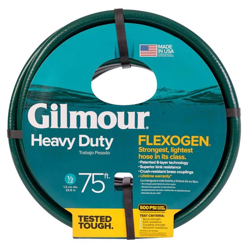 Manguera gris de calidad superior Gilmour Flexogen de 1/2 pulg. de diámetro x 75 pies de largo