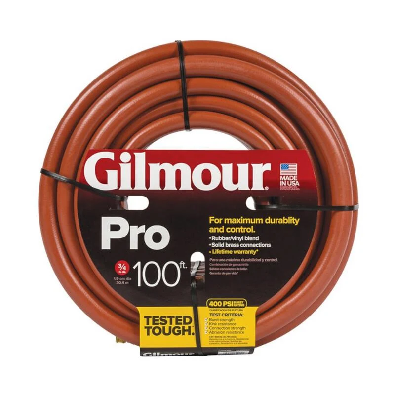 Manguera de jardín comercial/profesional Gilmour Pro de 3/4 pulg. de diámetro y 100 pies de largo - Caja abierta