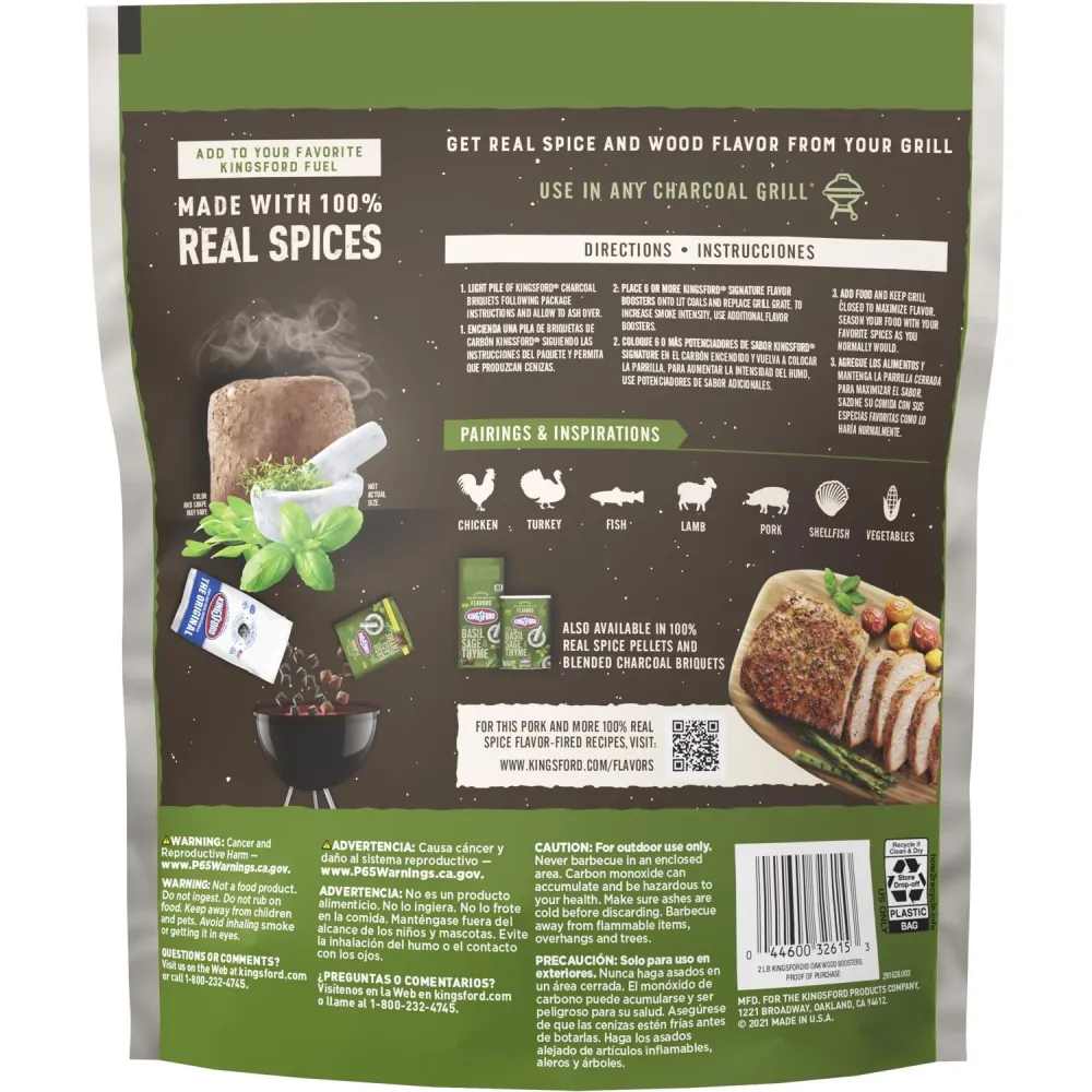 Briquetas de carbón con albahaca, salvia y tomillo totalmente naturales de Kingsford Signature Flavors, 2 lb