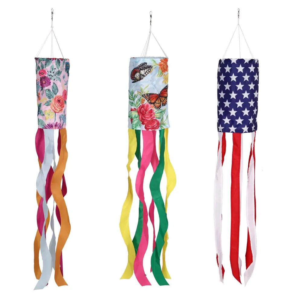 Molinillo de viento con bandera de nailon multicolor de 38 pulgadas de alto de Meadowcreek (paquete de 18)