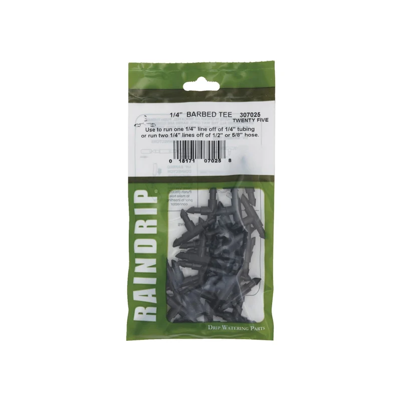 Conector en T para riego por goteo con púas de 1/4 pulg. Raindrip, paquete de 25