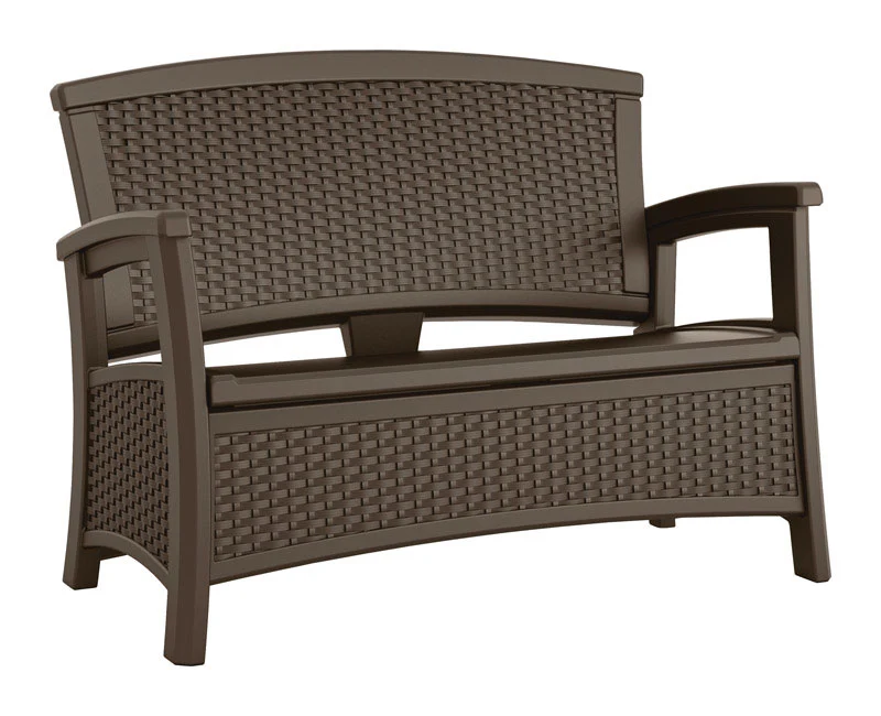 Banco de almacenamiento de mimbre de resina Suncast Elements de 35,5 pulgadas de alto x 47 pulgadas de largo x 29,75 pulga...