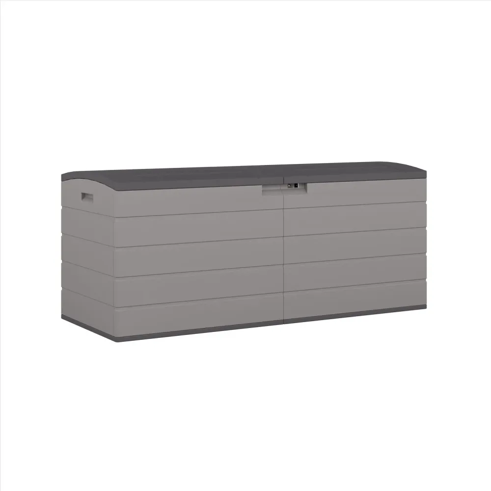 Caja de plástico gris Suncast de 59 pulgadas de ancho x 23 pulgadas de profundidad para cubierta, 120 galones