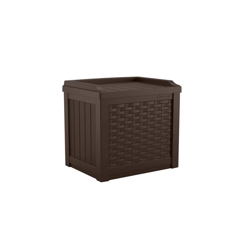 Caja de plástico marrón Suncast con capacidad de 22 galones, 23 pulgadas de alto x 22 pulgadas de ancho x 17 pulgadas de p...