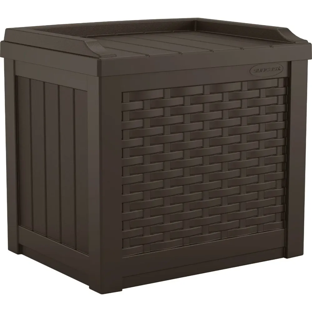 Caja de plástico marrón Suncast con capacidad de 22 galones, 23 pulgadas de alto x 22 pulgadas de ancho x 17 pulgadas de p...
