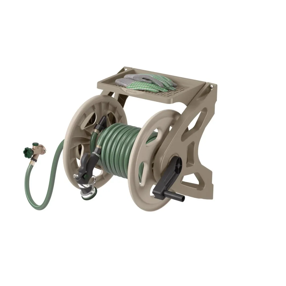 Carrete de manguera retráctil de montaje en pared de resina color topo Suncast con capacidad de 200 pies
