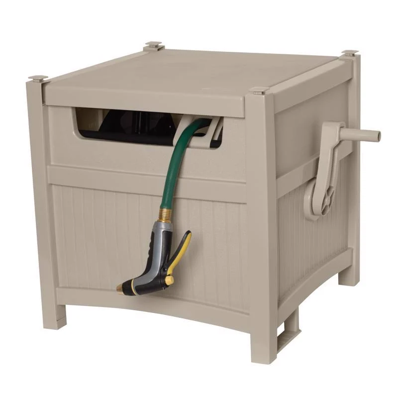 Carrete de manguera retráctil de resina color beige Suncast Slide Trak, independiente y oculto, con capacidad de 225 pies