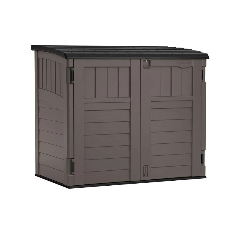 Cobertizo de almacenamiento horizontal de plástico gris Suncast de 4 pies de ancho x 2 pies de profundidad con kit de piso