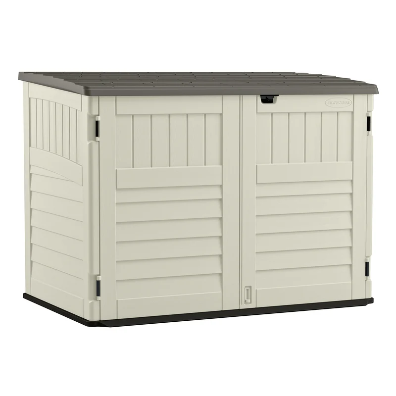 Cobertizo de almacenamiento horizontal de plástico Stow-Away de Suncast de 5 x 4 pies con kit de piso
