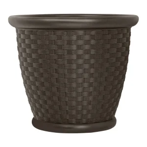 Macetero redondo de resina Suncast Sonora Brown de 45,7 x 40,5 x 45,7 cm (paquete de 4)