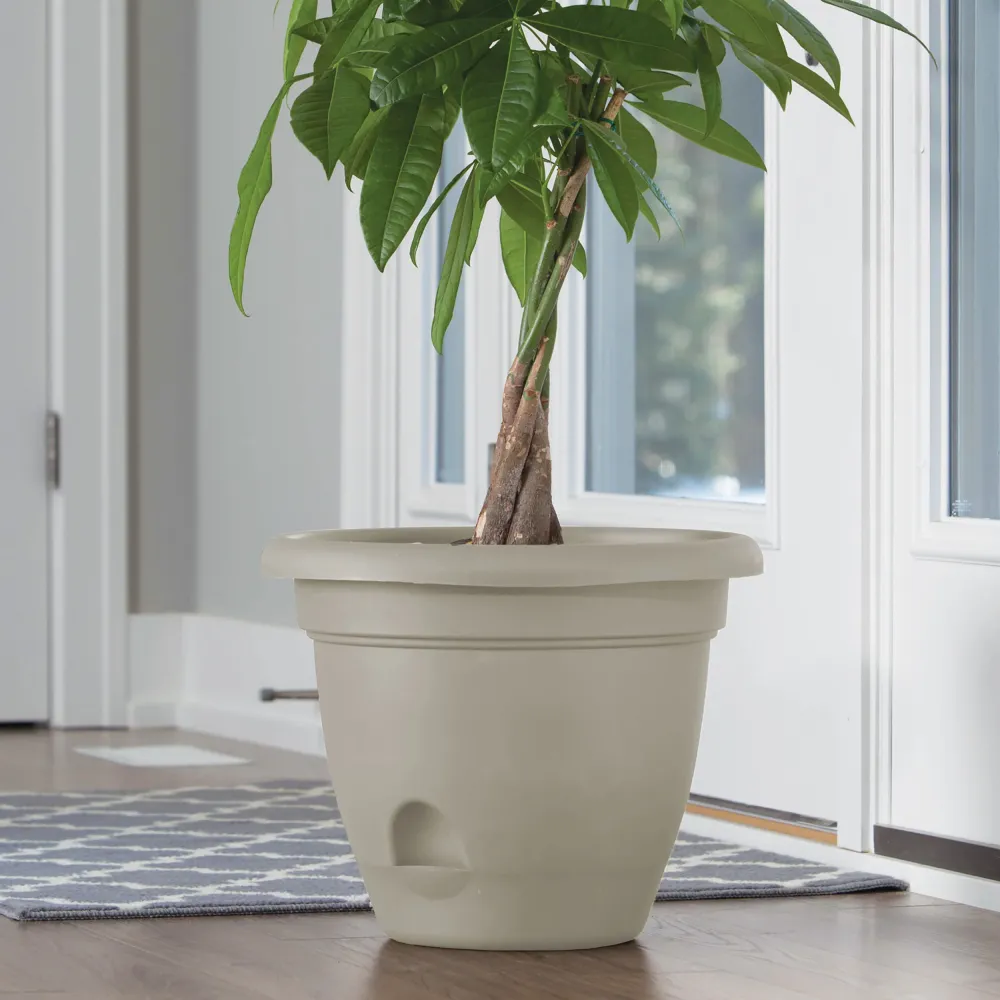 Jardinera de plástico con autorriego Bloem Lucca Pebble Stone de 10 pulgadas Bloem Llc