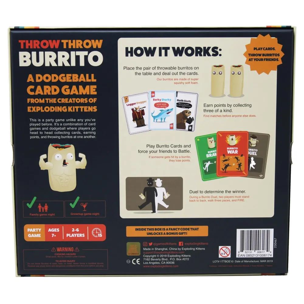 Exploding Kittens Throw Throw Burrito Dodgeball Juego de cartas para fiestas Multicolor