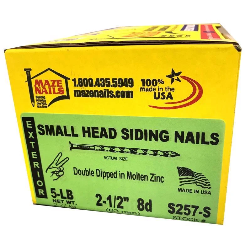 Clavo de acero al carbono galvanizado en caliente de cabeza pequeñ Maze 8D de 2,5 pulg. para revestimiento Maze Nails