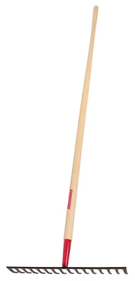 Rastrillo Razor-Back de 16 dientes con cabezal nivelado de acero forjado, 67 pulgadas, mango de madera dura