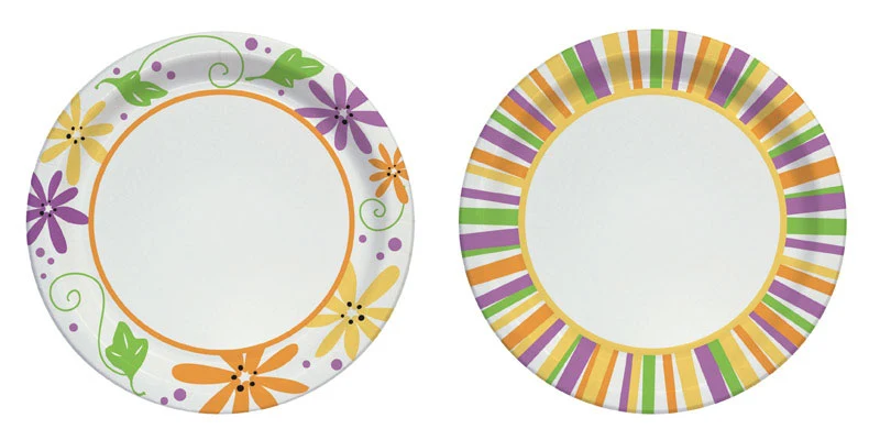 Plato de papel para fiestas de jardín con diseño de rayas y flores, 7 pulgadas de diámetro, paquete de 48 (paquete de 12)...