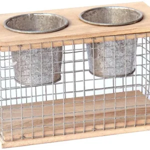 Jardinera pequeñ de malla de hierro doble, con 2 macetas, juego de 2 de Cerámica Artesanal
