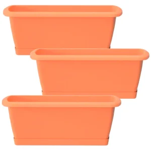 3x Jardinera Respana con soporte de plastico en color terracota 49 prolongado x 18,4 (ancho) x 14,5 (alto) cm con Patas El...