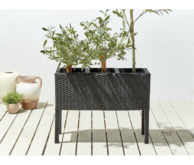 Plato de Drenaje Profundo Jardinera elevada de ratán sintético negro CARAGANA