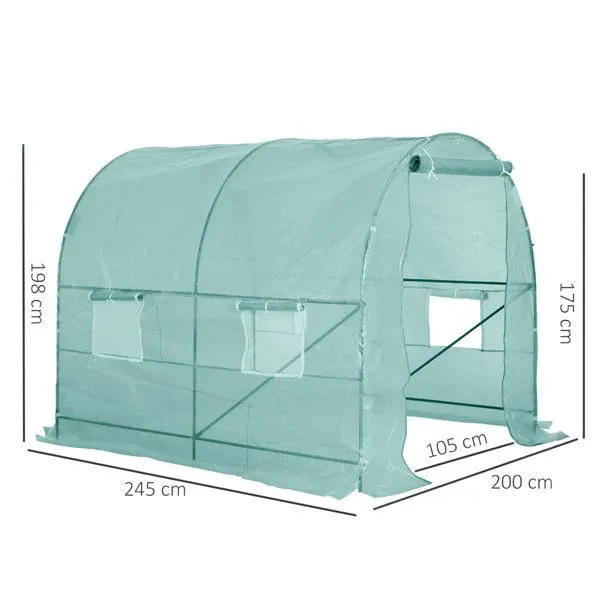 Caseta invernadero Outsunny con puerta+ventanas verde 198x245x200 cm con Certificado de Material Reciclado