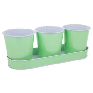 Bandeja y 3 cubos de metálico verdes para Espacios Pequeños