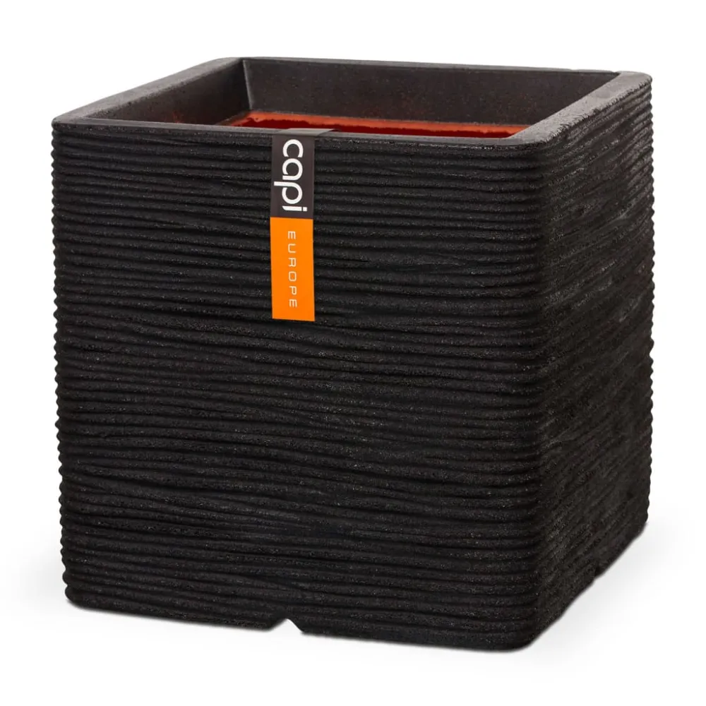 Capi maceta cuadrada nature rib negro 50x50 cm para Cultivo de Hierbas