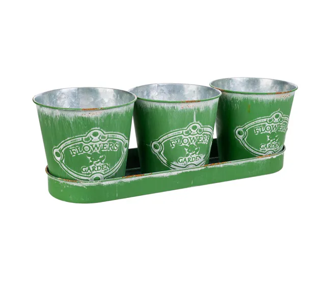 3 Cubos de metálico y Bandeja verdes