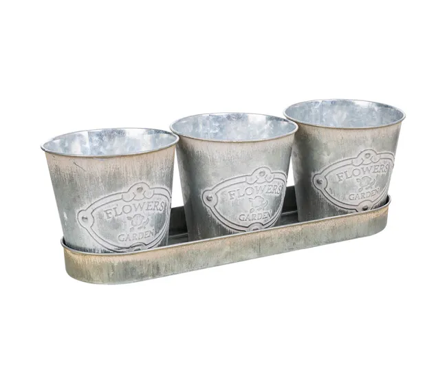 Profesional para Exteriores 3 Cubos de metálico y Bandeja blancos