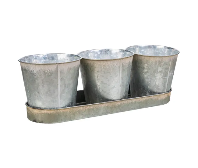 Profesional para Exteriores 3 Cubos de metálico y Bandeja blancos