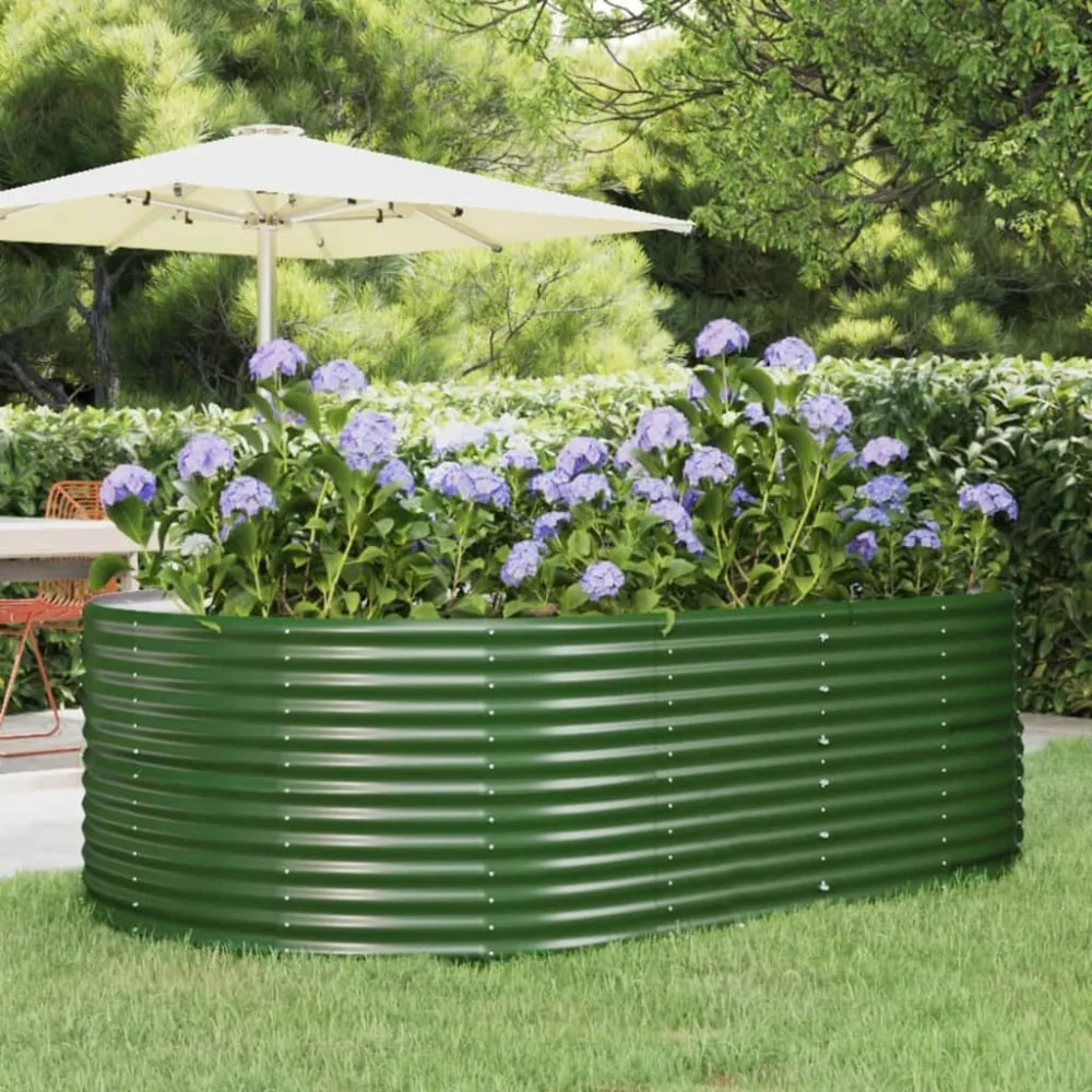 Jardinera arriate acero recubrimiento polvo verde 212x140x68 cm con 3 Macetas de Diferentes Tamaños