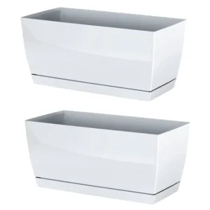 2x Jardinera de plastico Coubi Case P en color blanco 29 alargado x 14,2 (ancho) x 13,6 (altura) cm