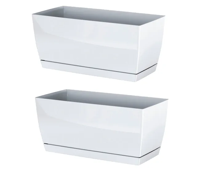 2x Jardinera de plastico Coubi Case P en color blanco 29 alargado x 14,2 (ancho) x 13,6 (altura) cm